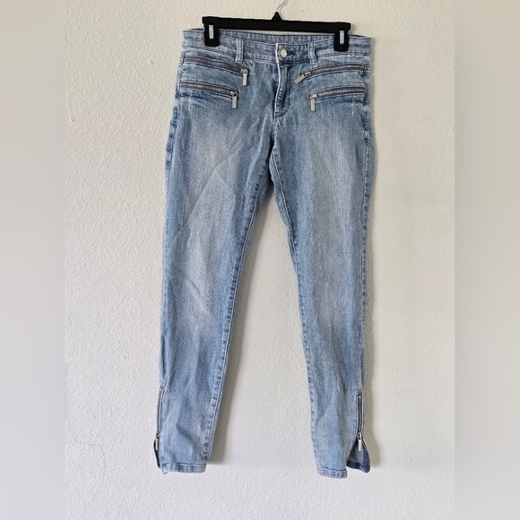 Michael Kors Jeans Women’s Sz 6 Blue Double Front Hem Zips Skinny 30x28 - Picture 2 of 15